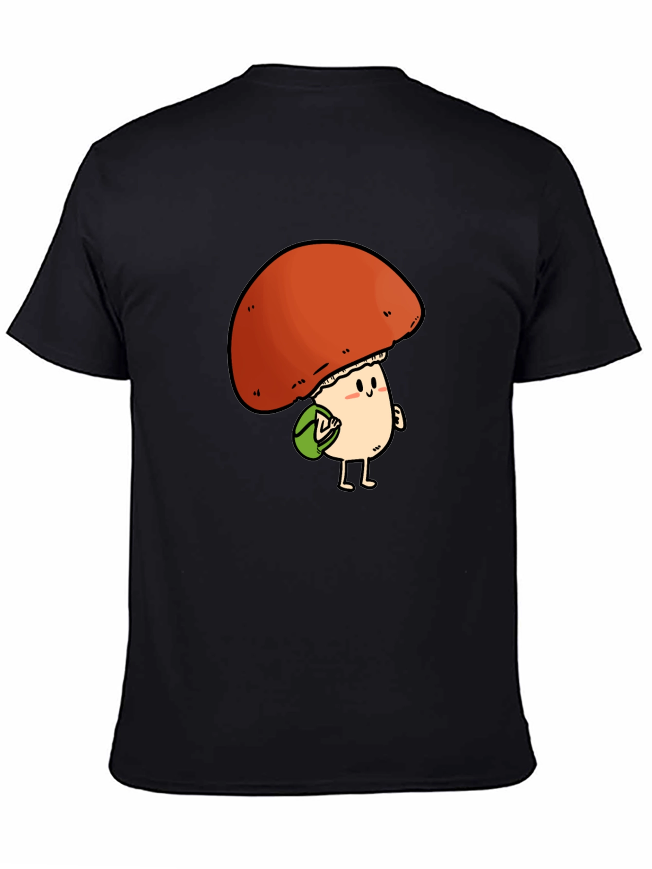 Cute Mushroom Character Black T-Shirt