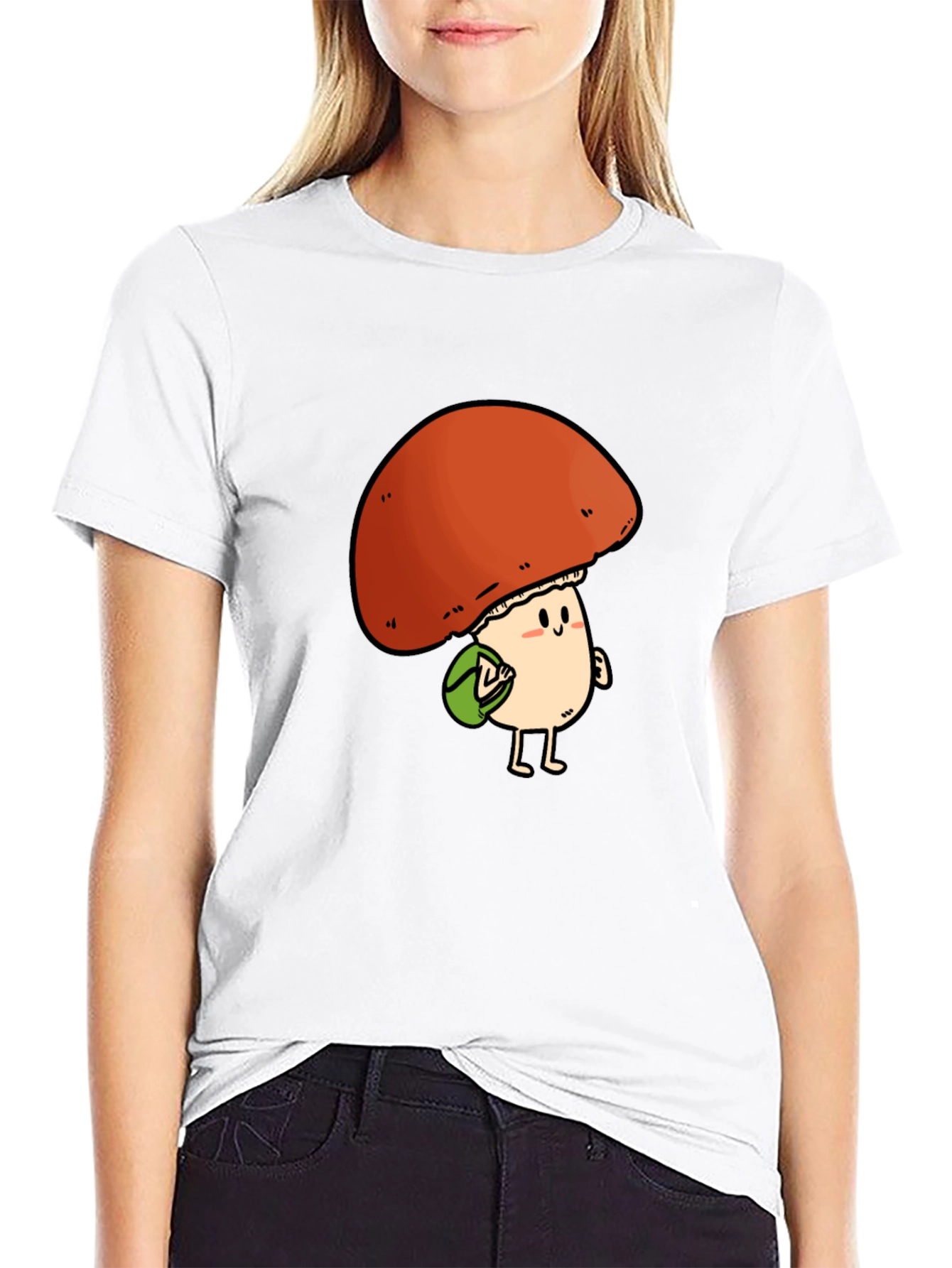 Cute Mushroom Character Black T-Shirt