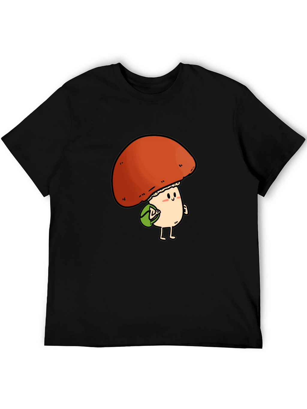 Cute Mushroom Character Black T-Shirt
