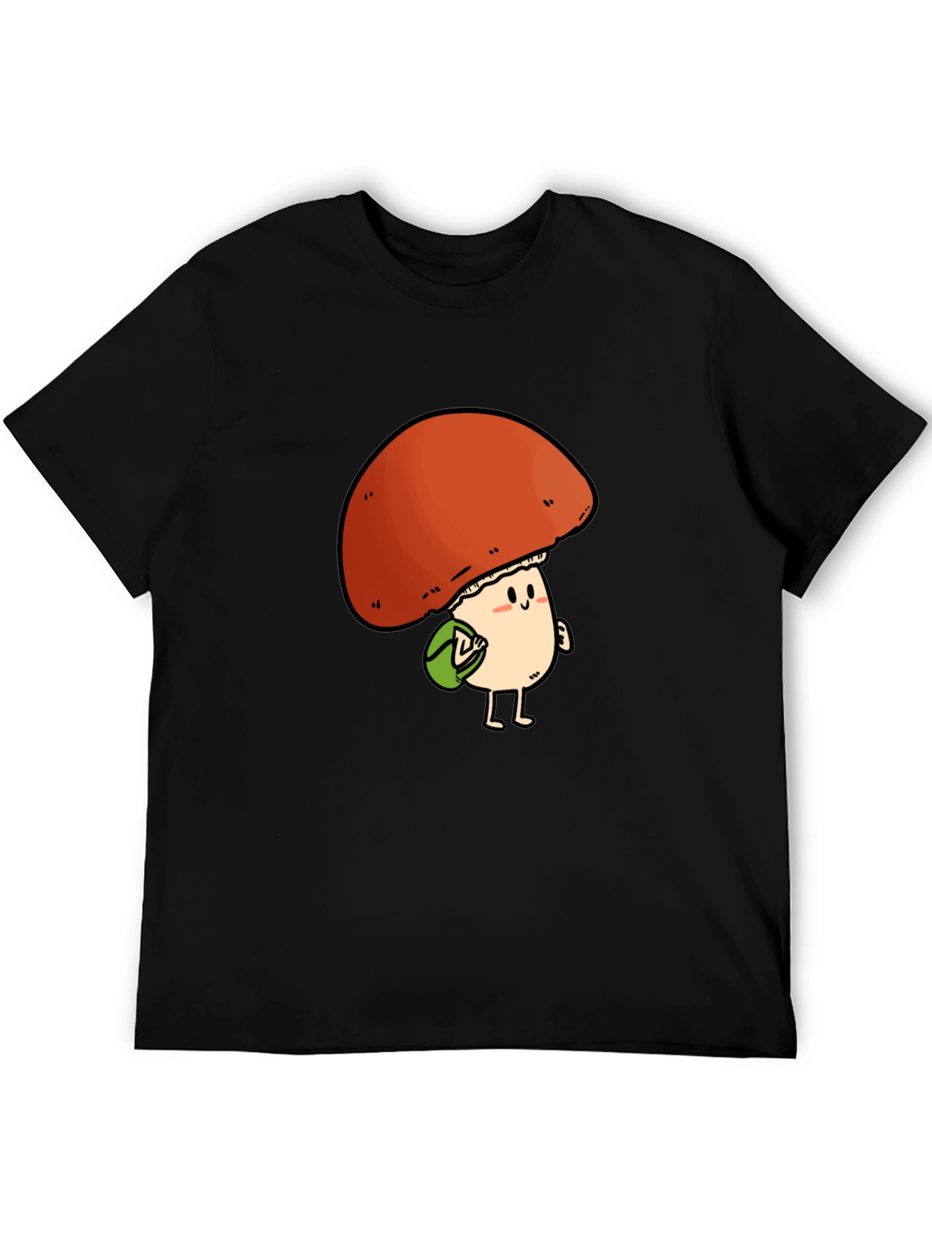 Cute Mushroom Character Black T-Shirt