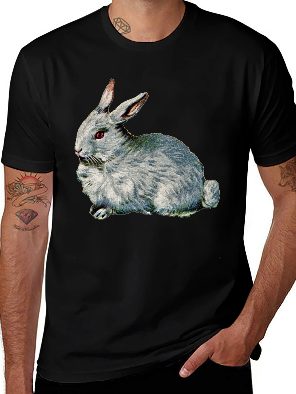 Rabbit Graphic T-Shirt - Black Casual Tee