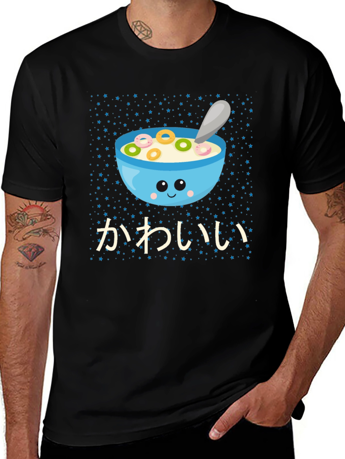 Kawaii Cereal Bowl Graphic T-Shirt