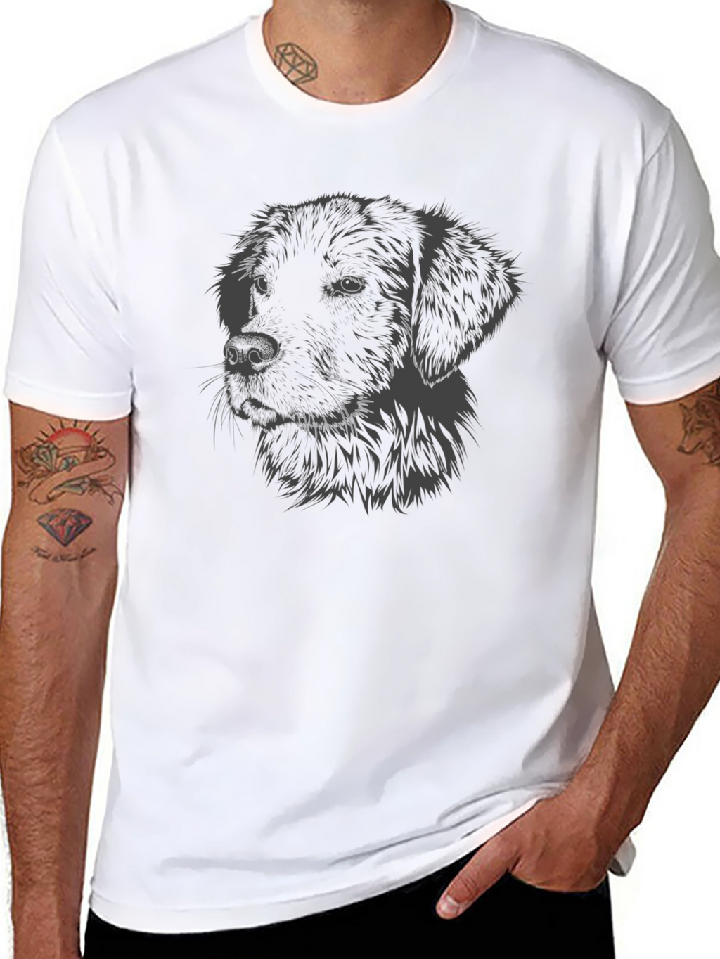 Dog Portrait Graphic Tee - Black Casual Shirt