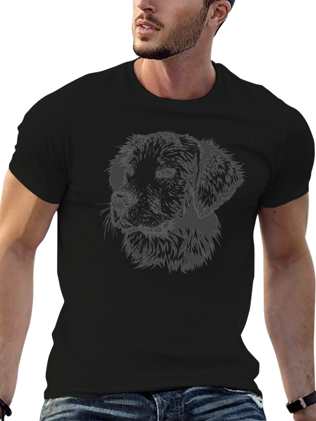 Dog Portrait Graphic Tee - Black Casual Shirt