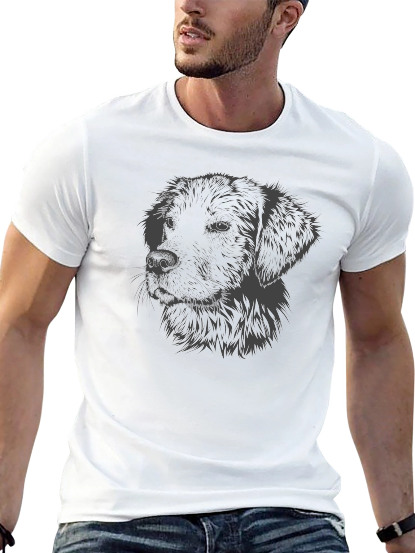 Dog Portrait Graphic Tee - Black Casual Shirt