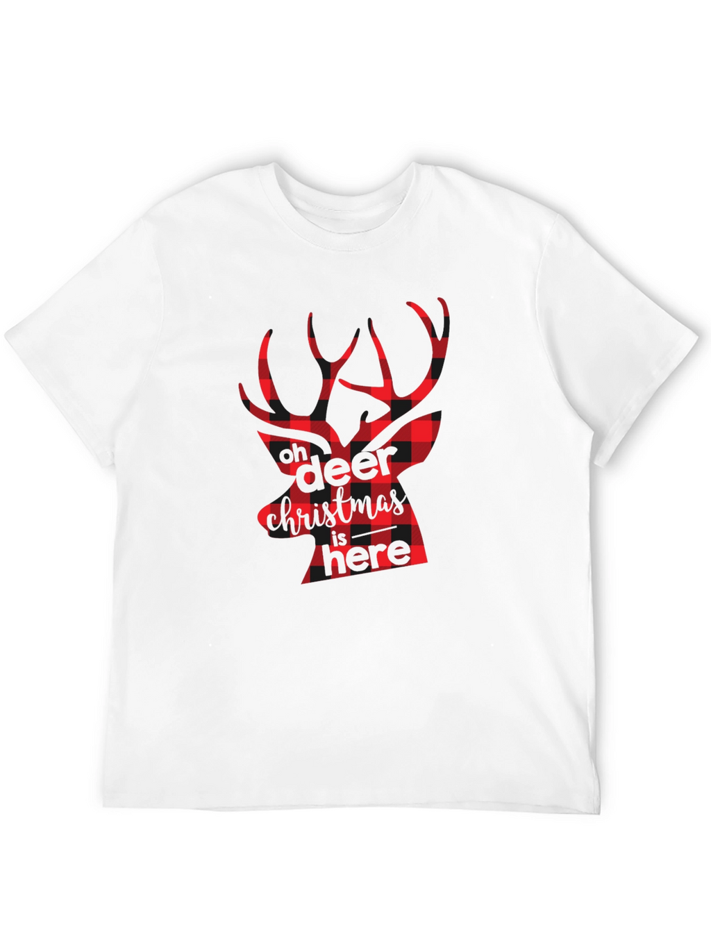 Plaid Deer Christmas Graphic Tee - Black