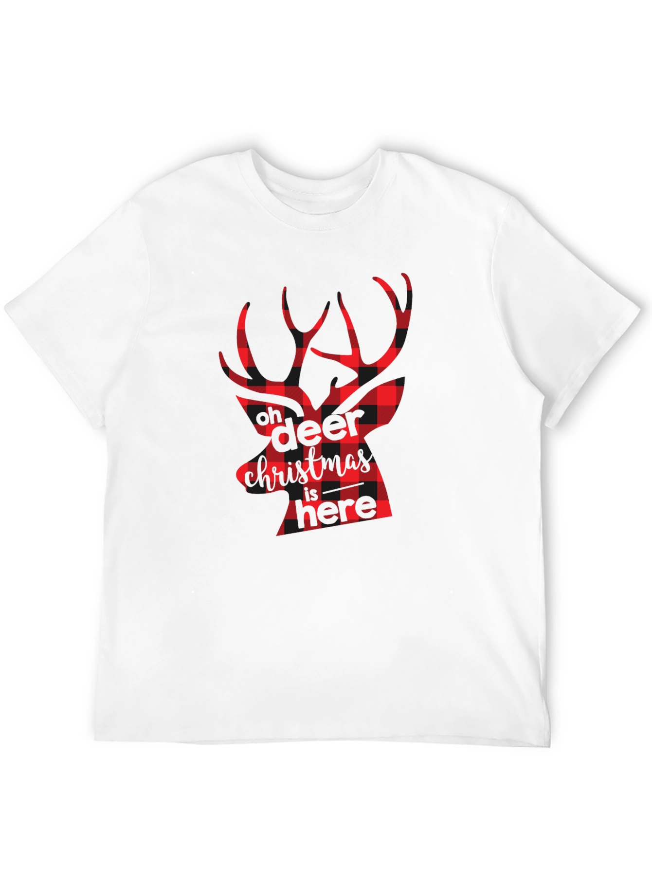 Plaid Deer Christmas Graphic Tee - Black