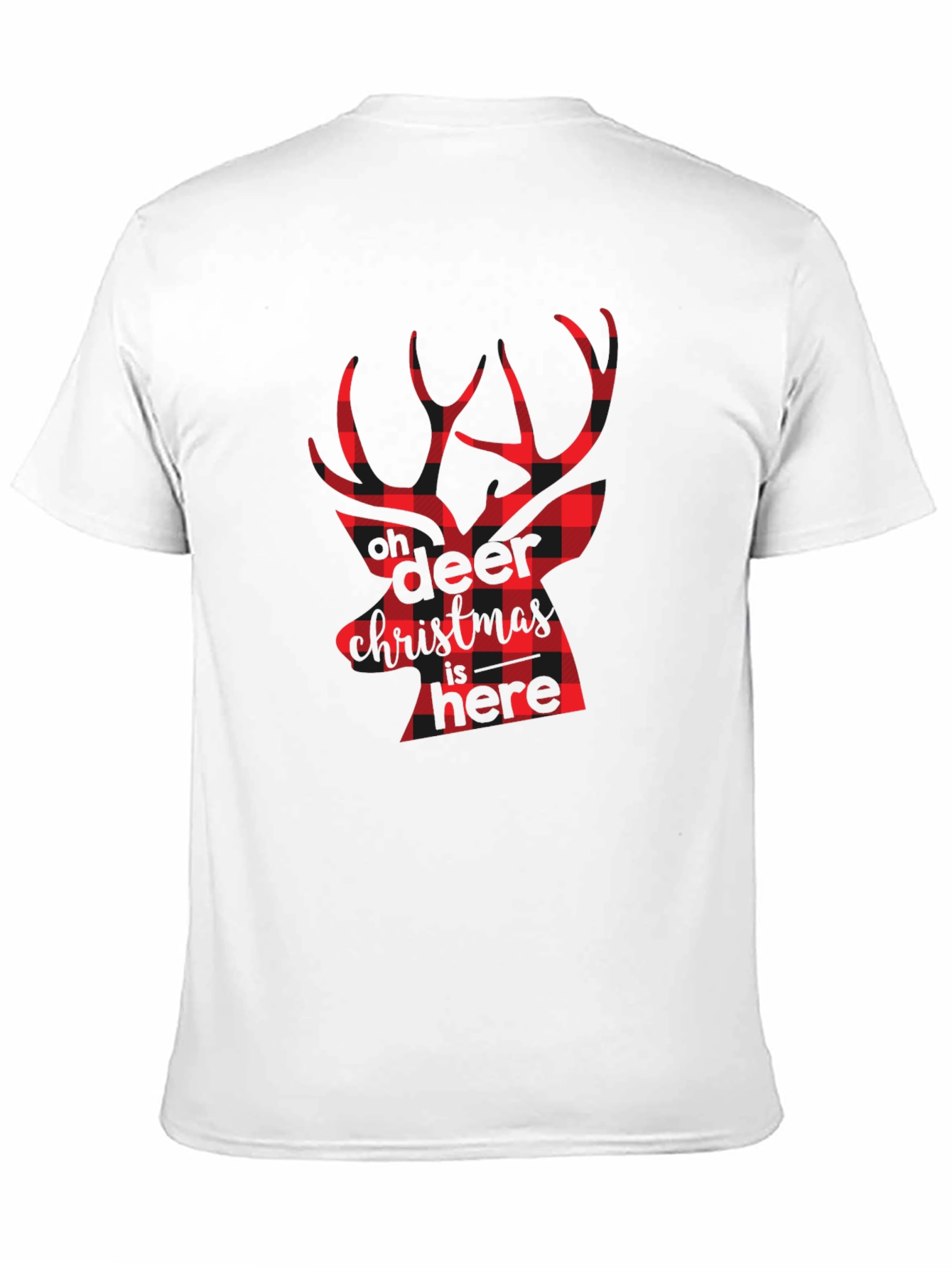 Plaid Deer Christmas Graphic Tee - Black