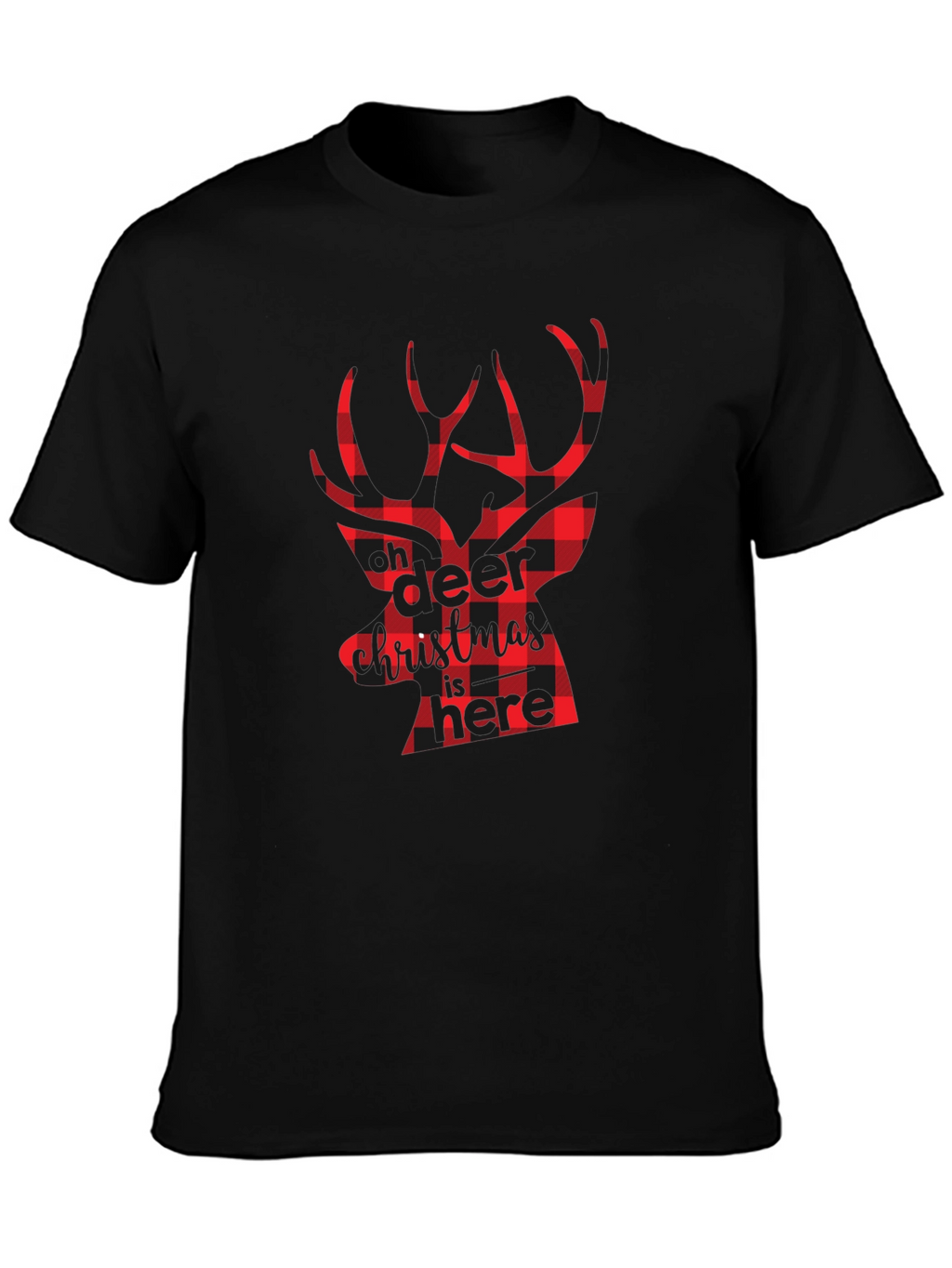 Plaid Deer Christmas Graphic Tee - Black