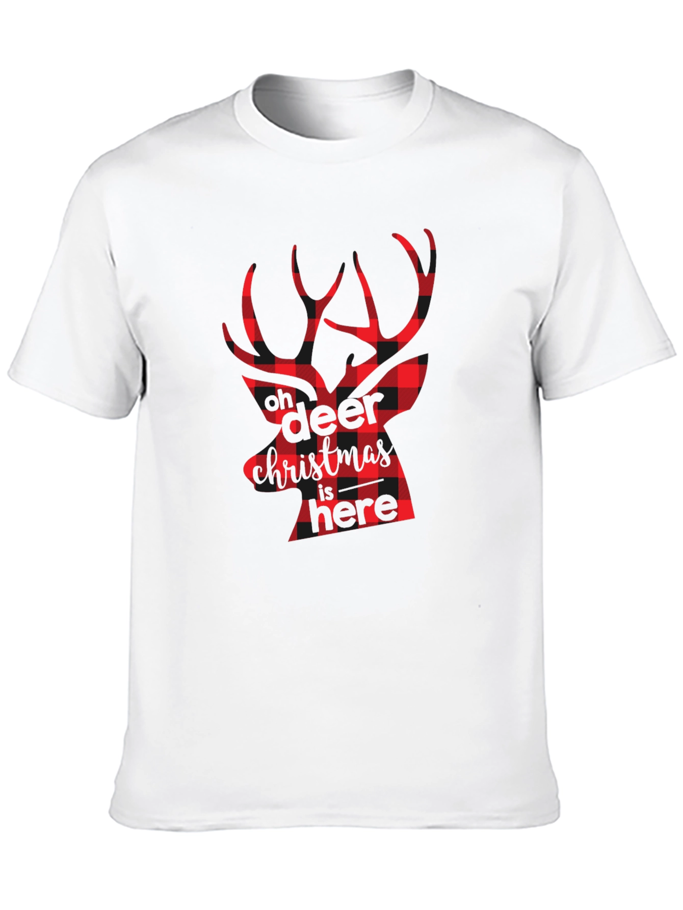 Plaid Deer Christmas Graphic Tee - Black