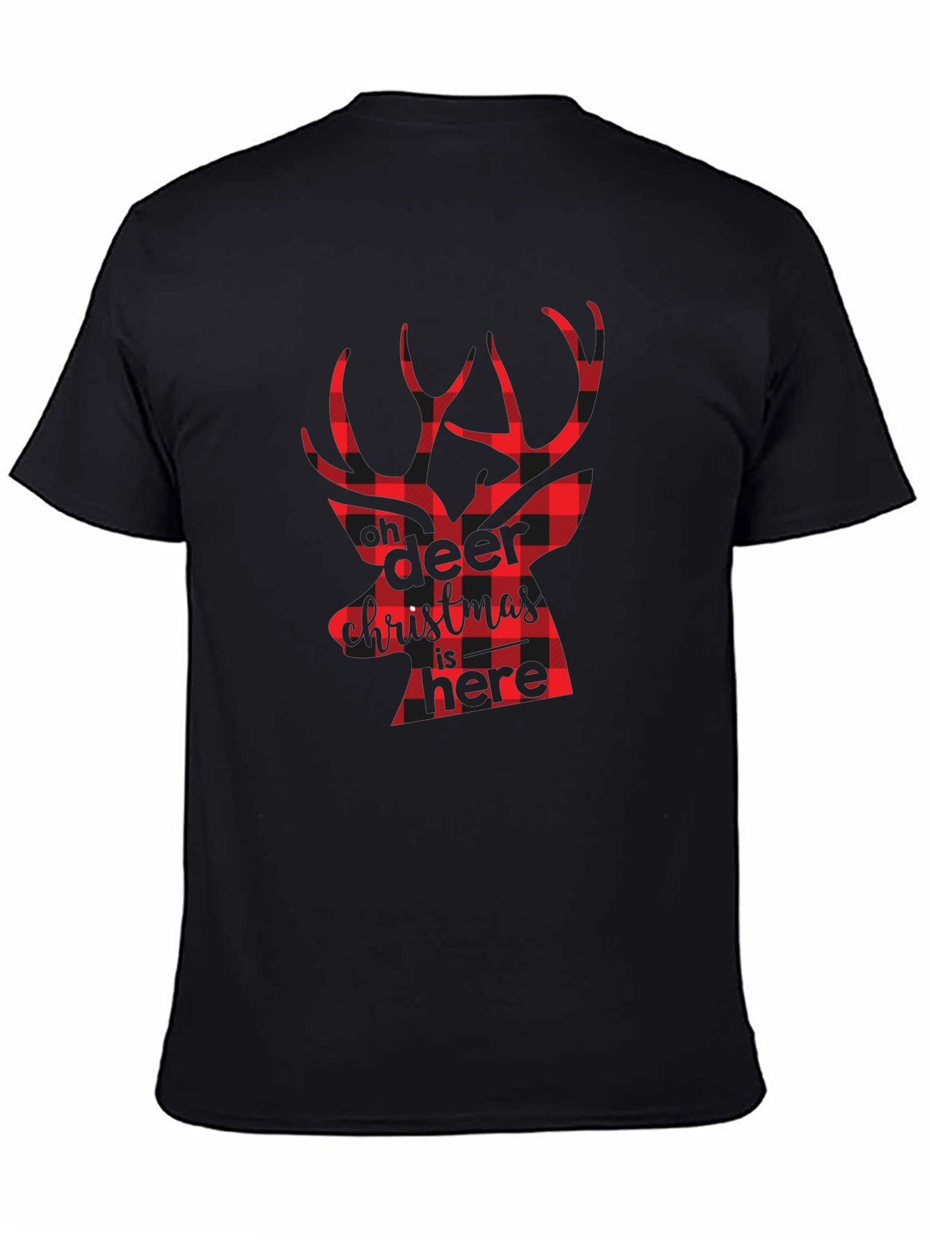 Plaid Deer Christmas Graphic Tee - Black