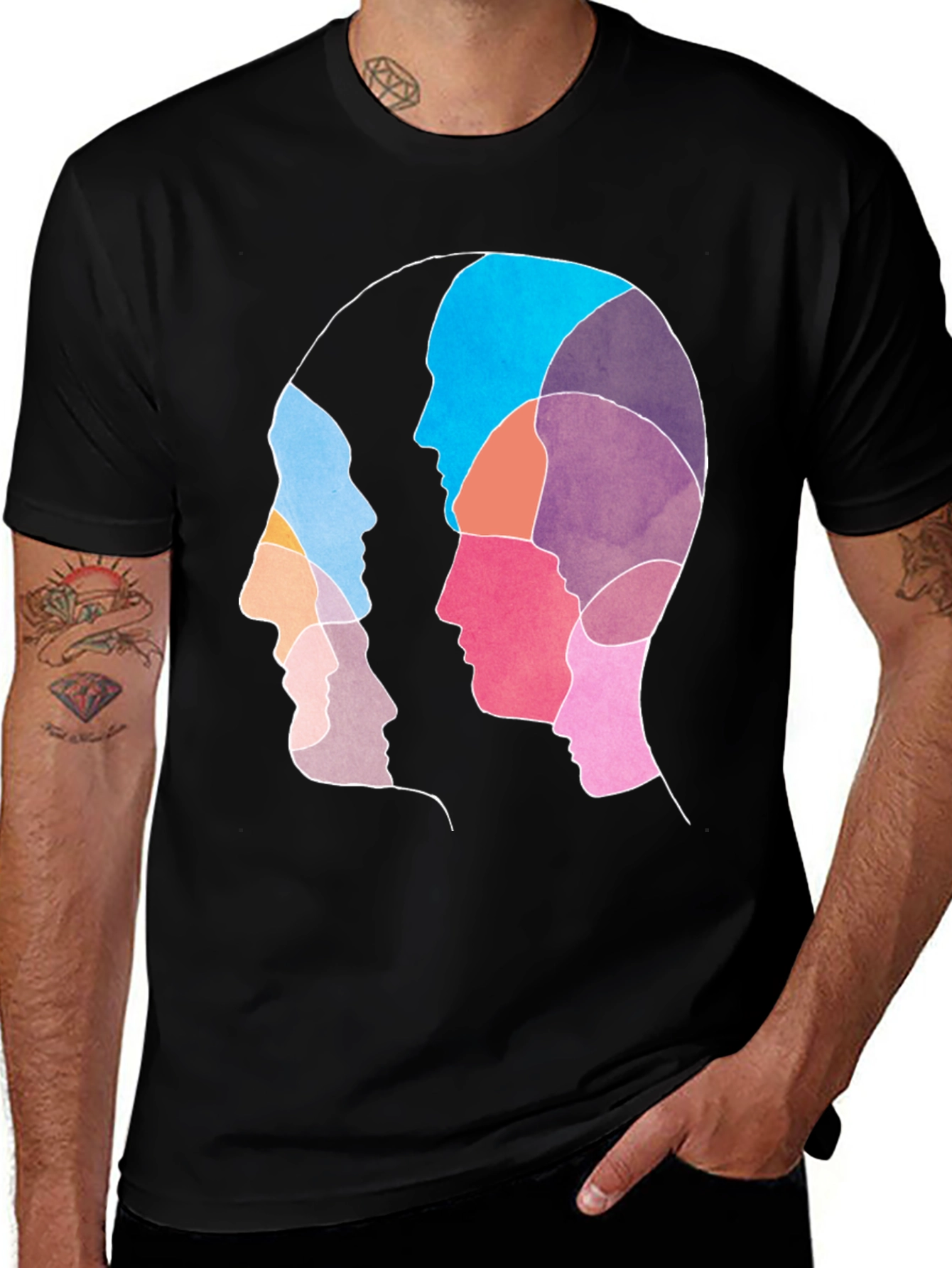 Abstract Faces Graphic Black T-Shirt