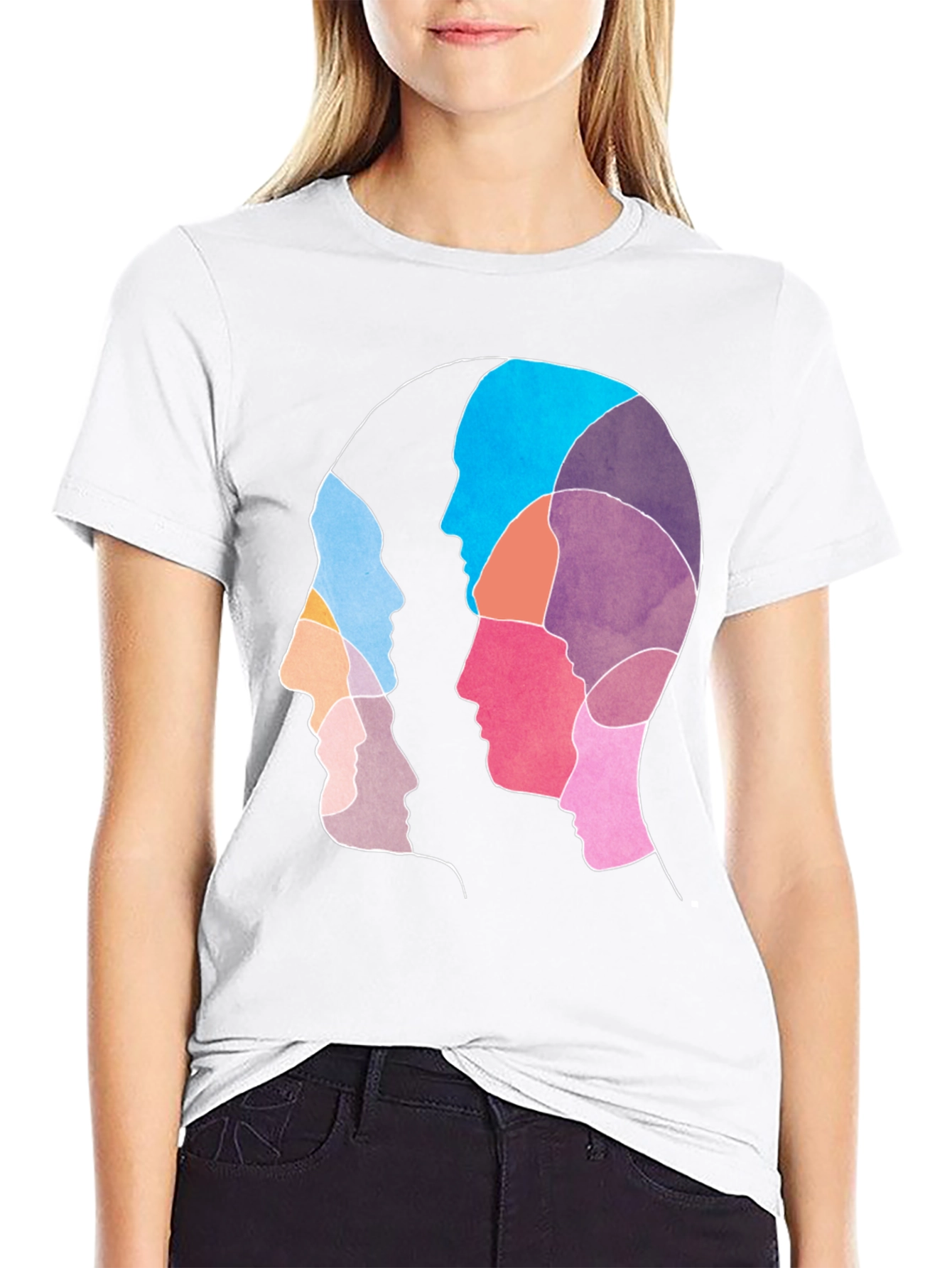 Abstract Faces Graphic Black T-Shirt