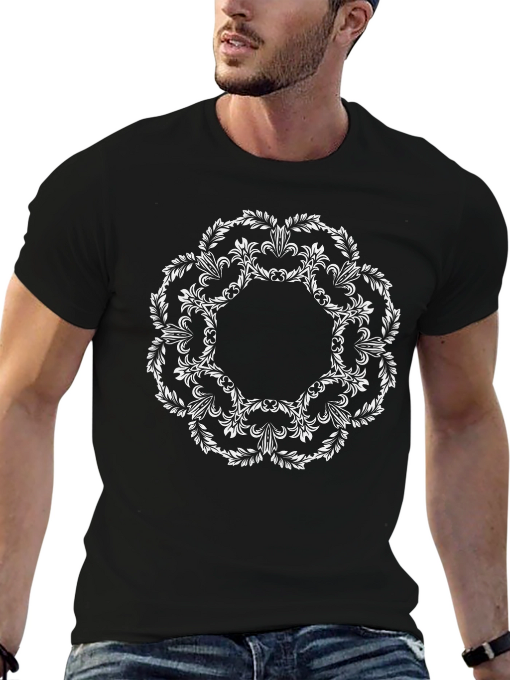 Floral Mandala Graphic Black Tee