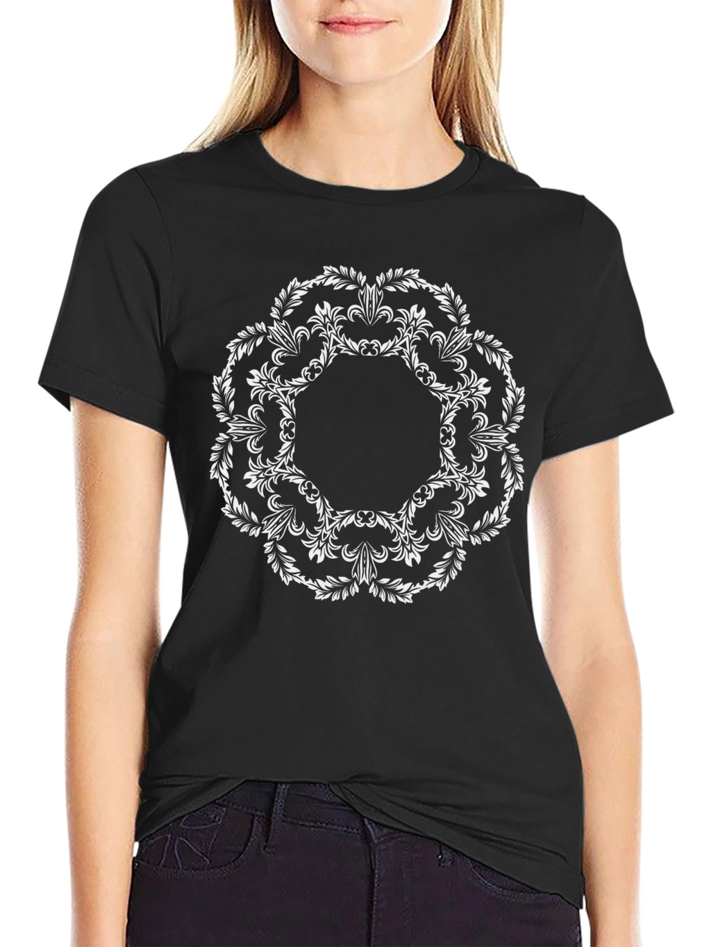 Floral Mandala Graphic Black Tee