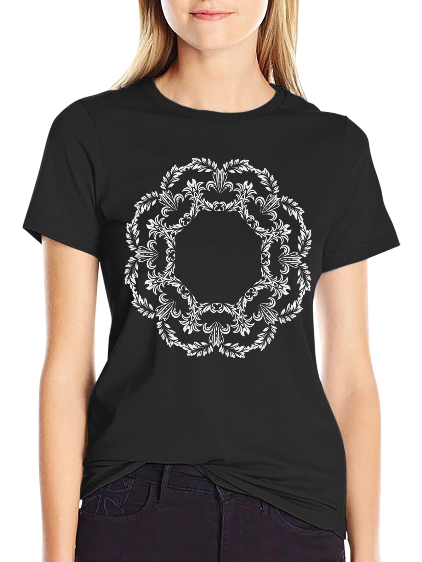 Floral Mandala Graphic Black Tee