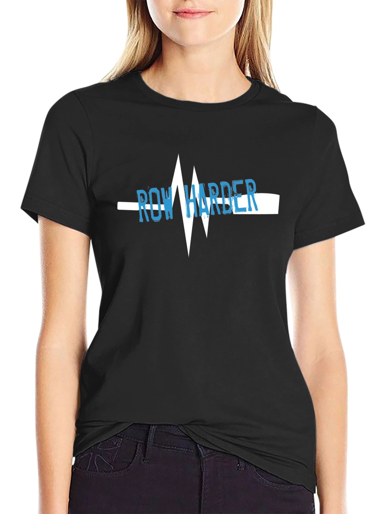 Row Harder Heartbeat Graphic Black T-Shirt