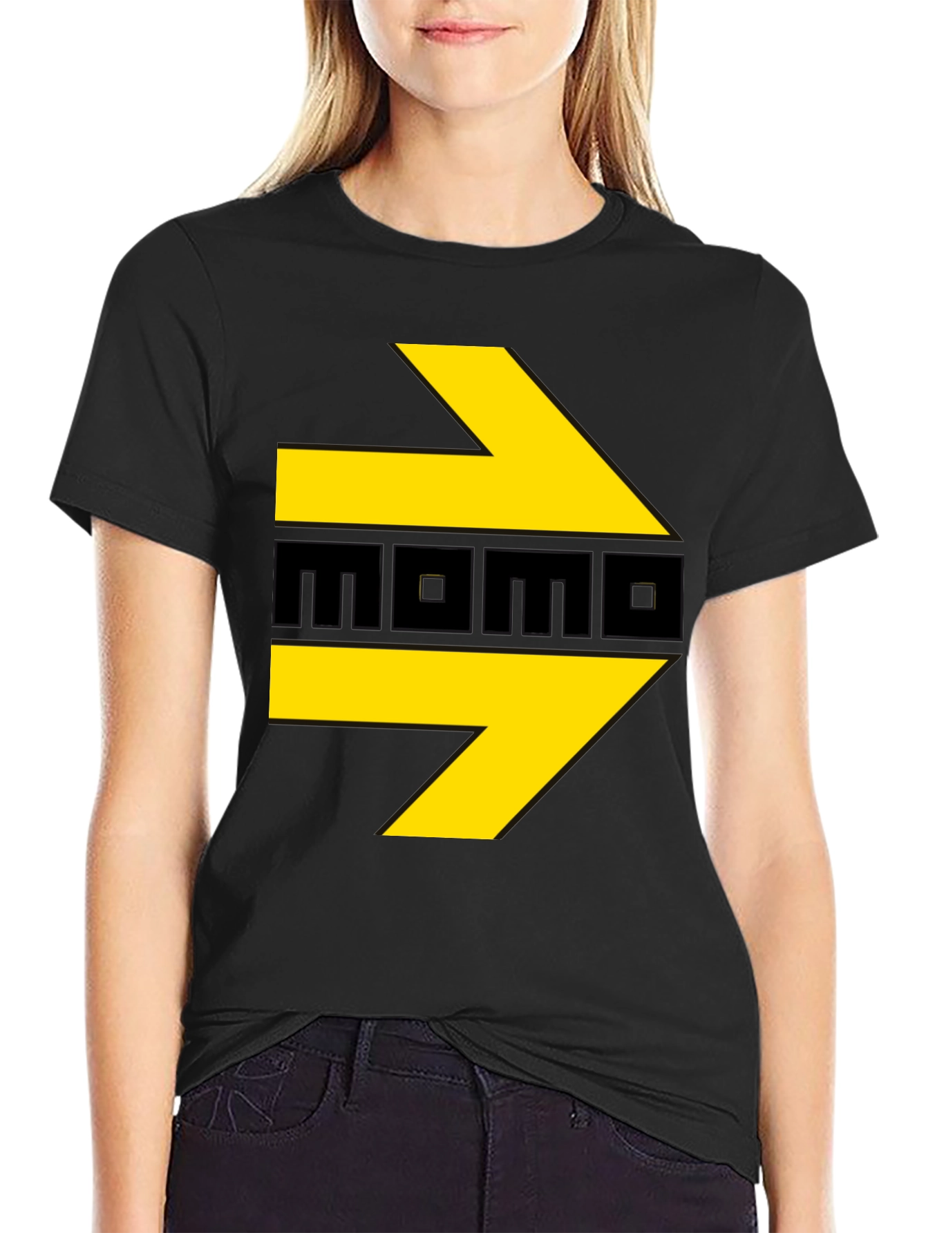Momo T-Shirt - Black with Yellow Arrows