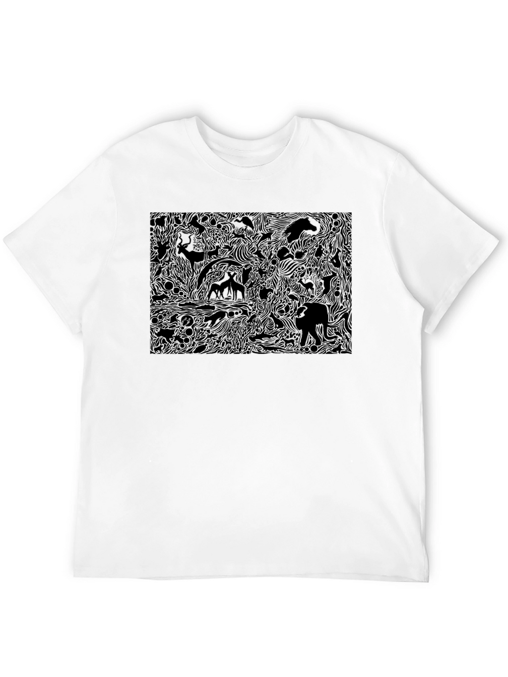 Black Graphic Tee with Animal Print