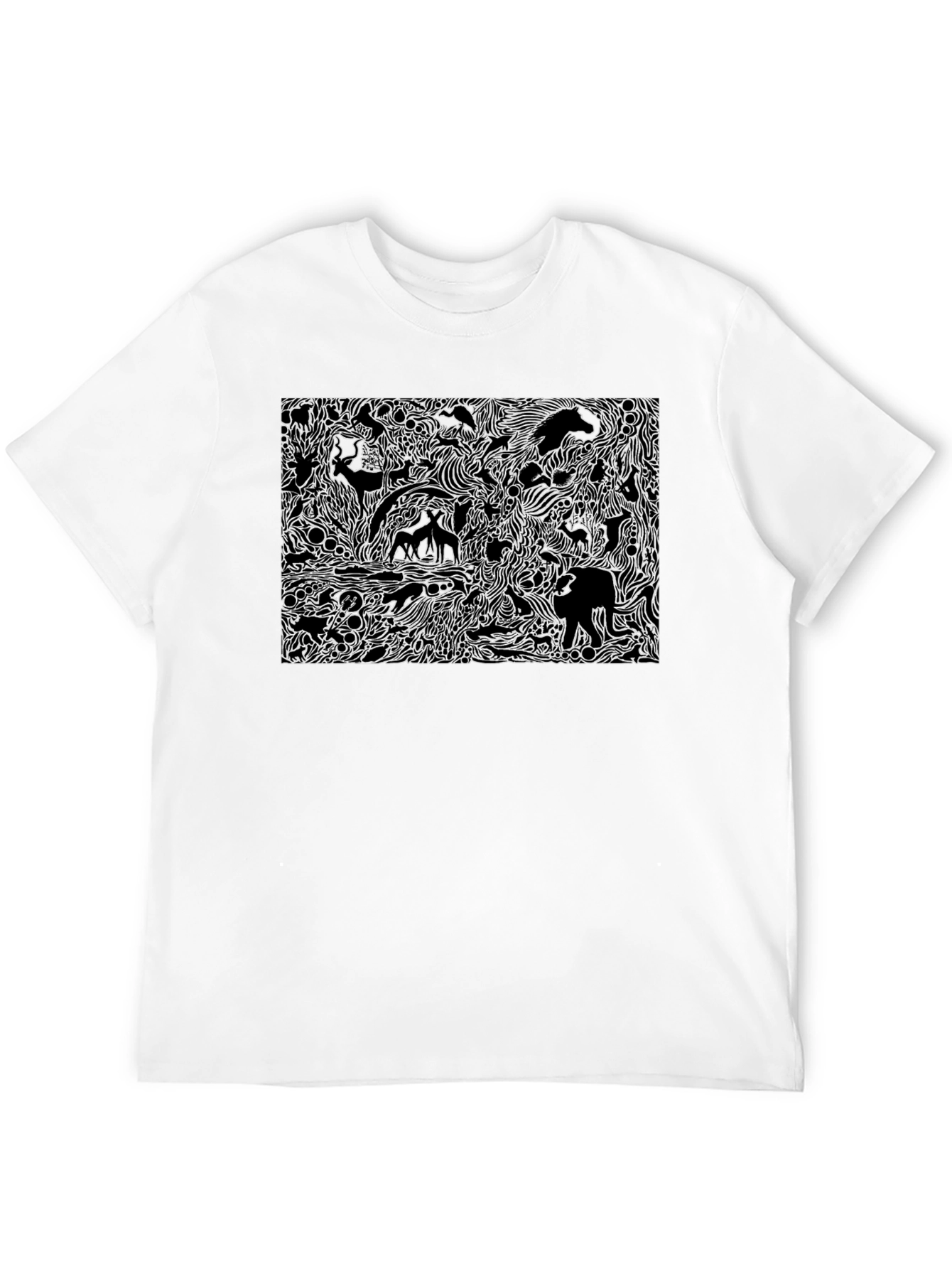 Black Graphic Tee with Animal Print