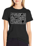 Black Graphic Tee with Animal Print