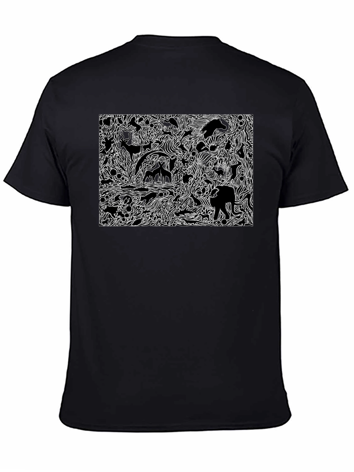 Black Graphic Tee with Animal Print