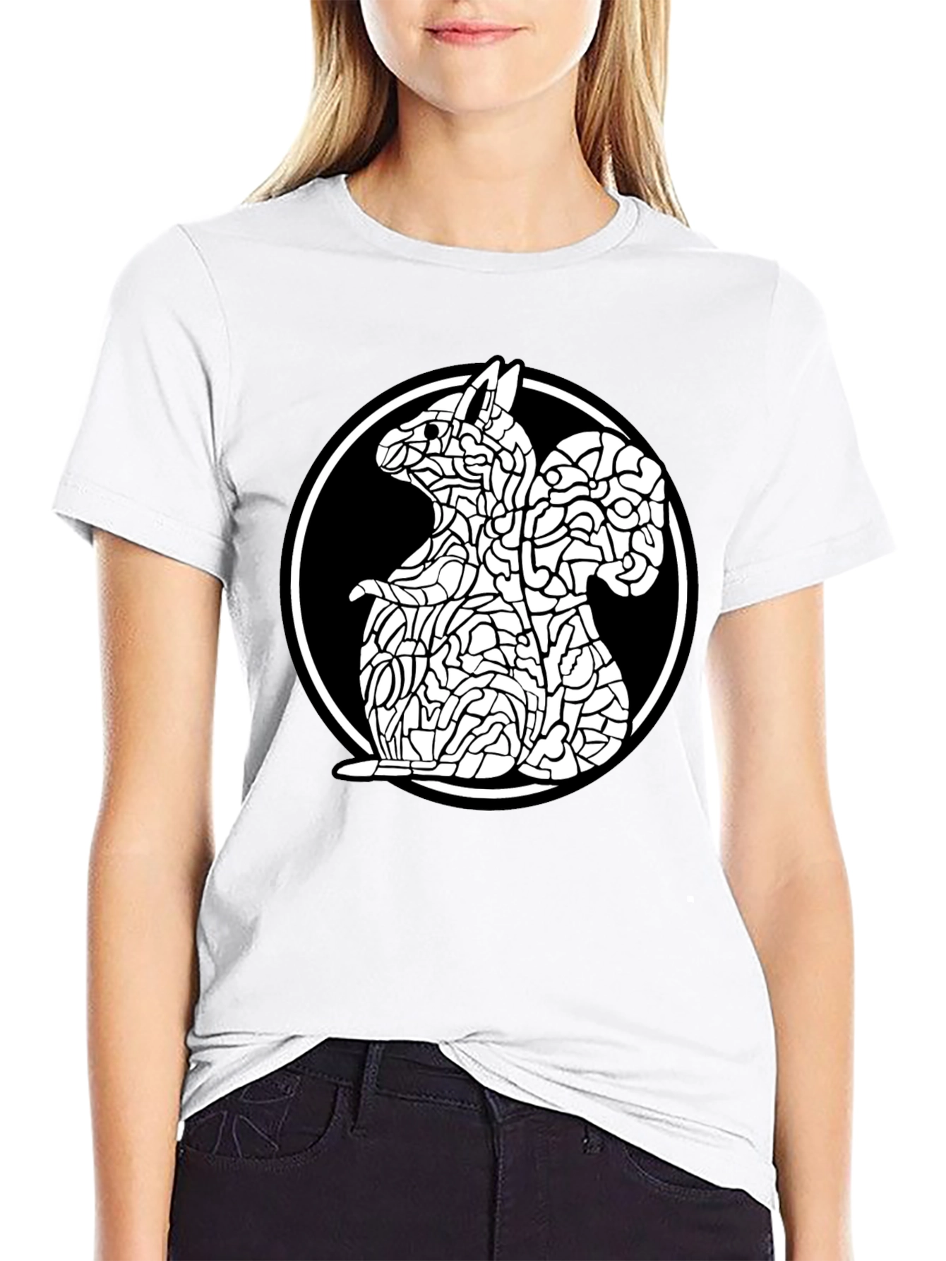 Abstract Squirrel Graphic Black T-Shirt