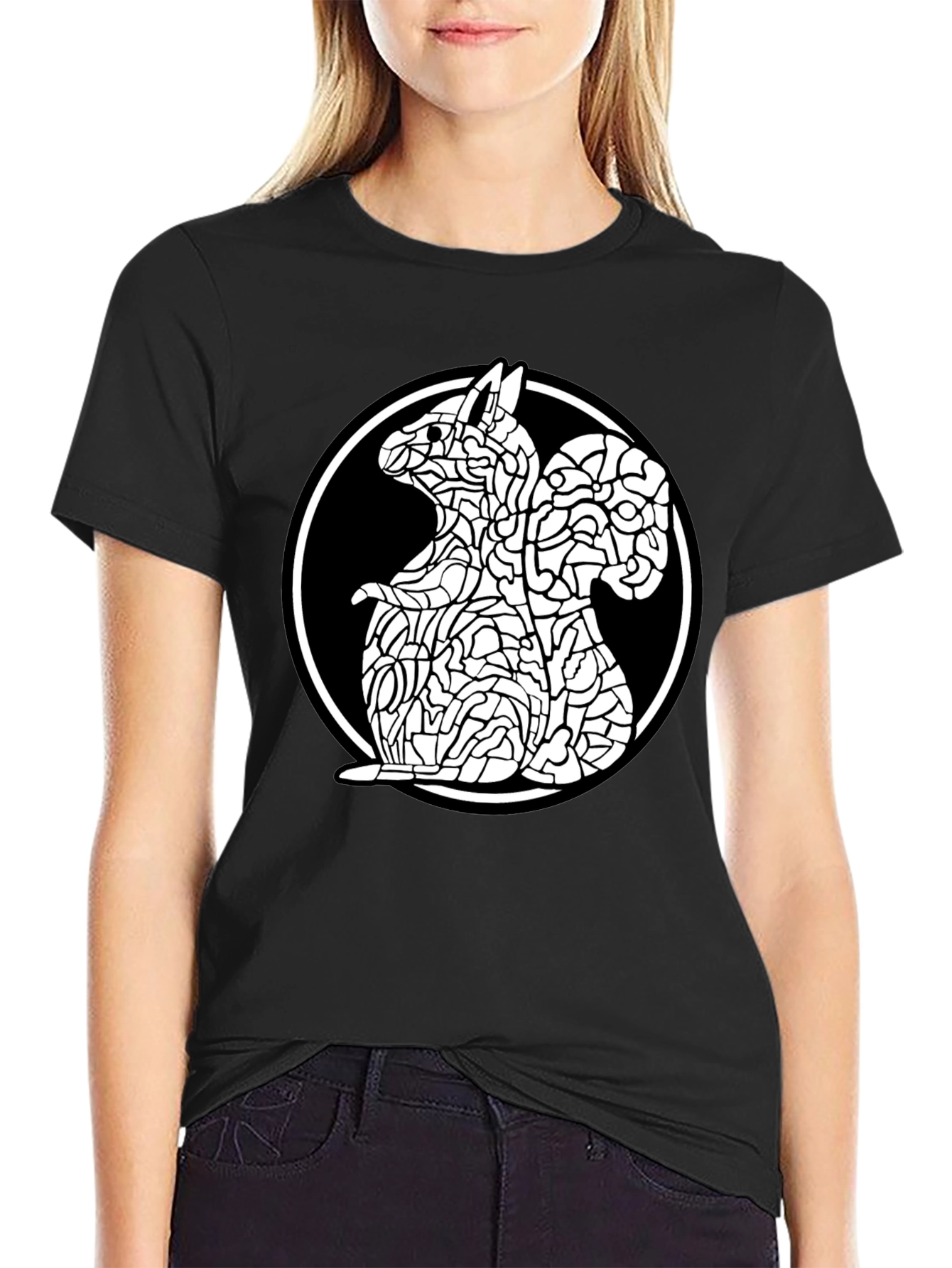 Abstract Squirrel Graphic Black T-Shirt
