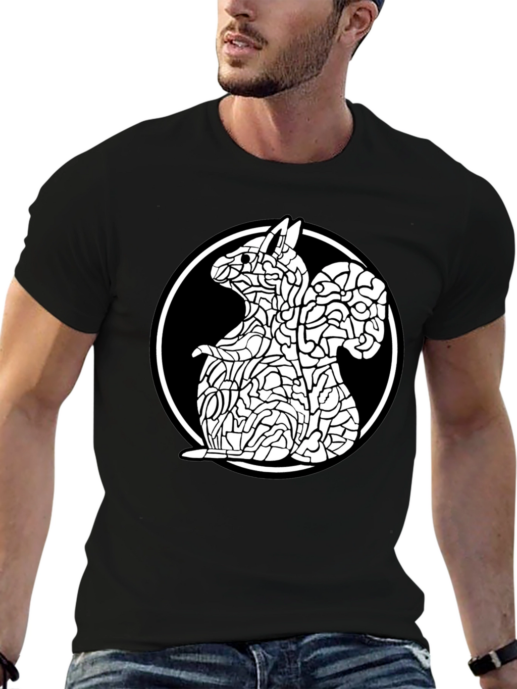 Abstract Squirrel Graphic Black T-Shirt