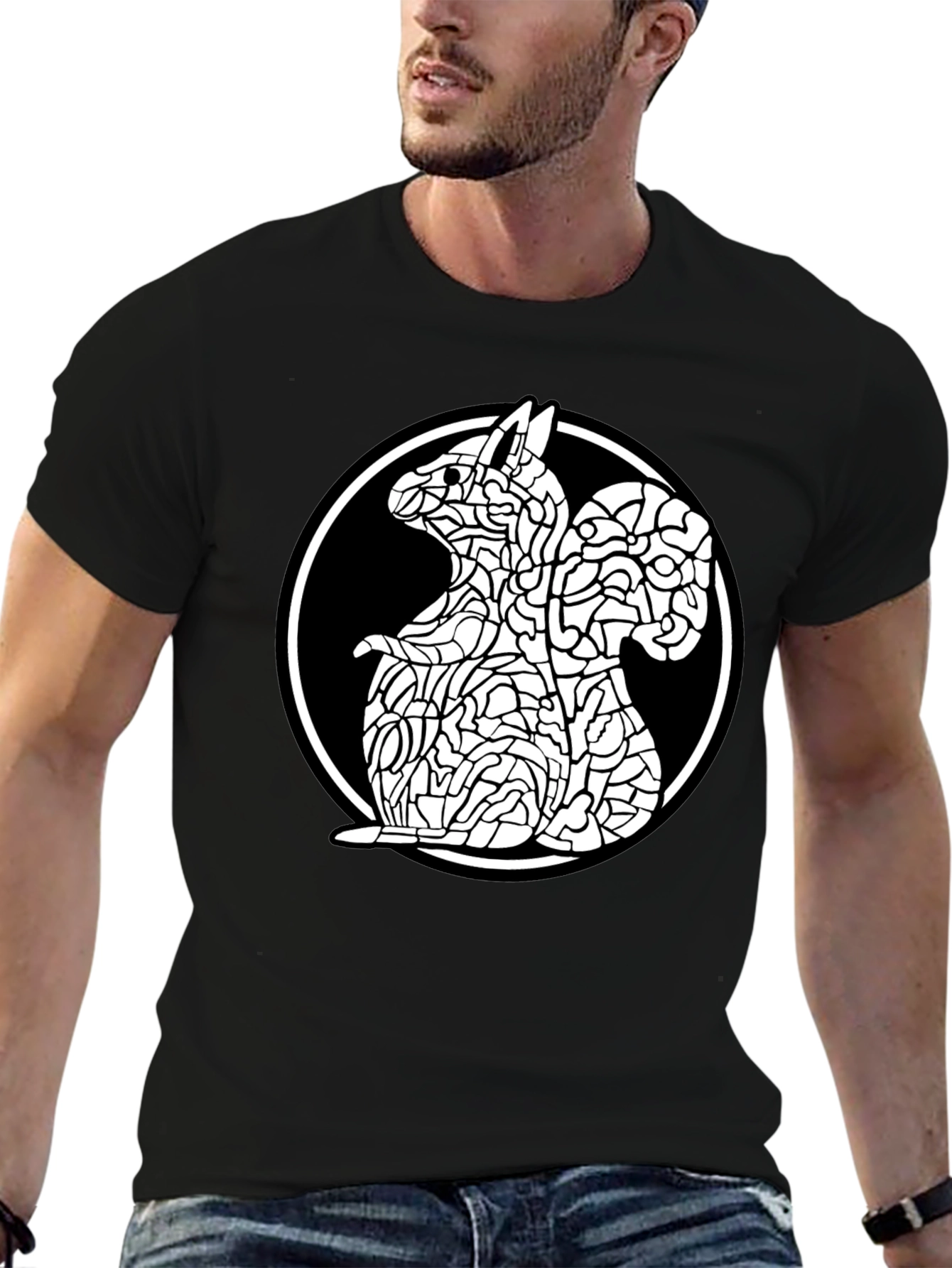Abstract Squirrel Graphic Black T-Shirt