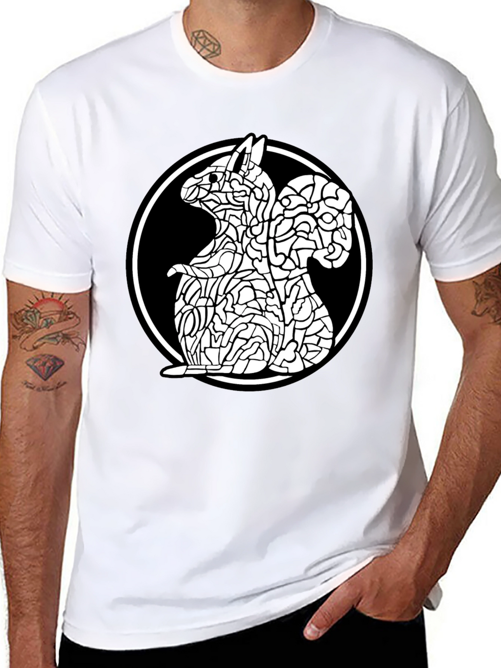 Abstract Squirrel Graphic Black T-Shirt