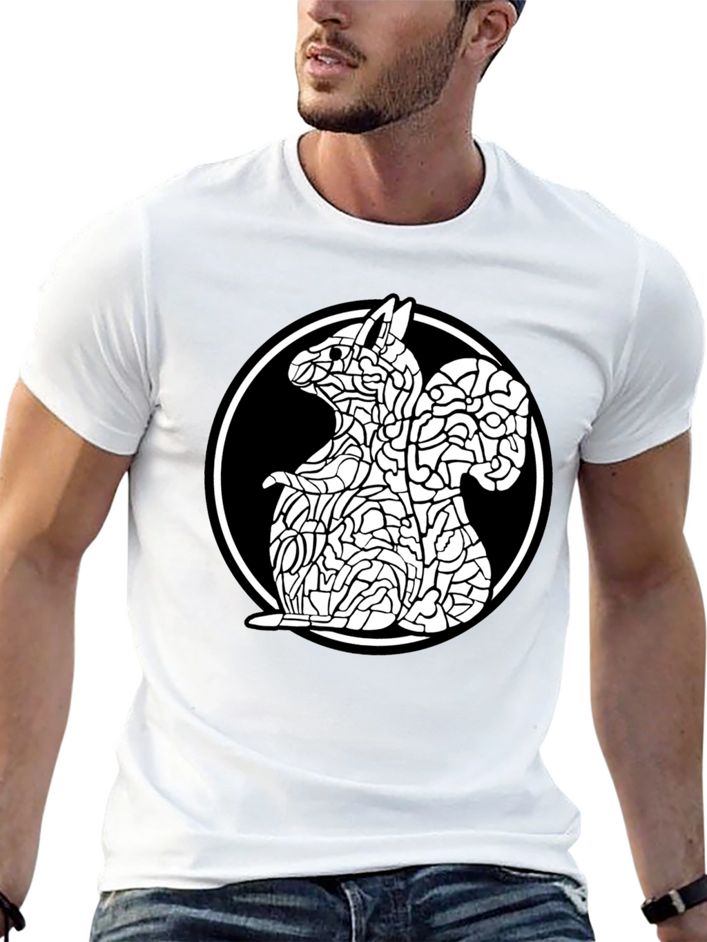Abstract Squirrel Graphic Black T-Shirt