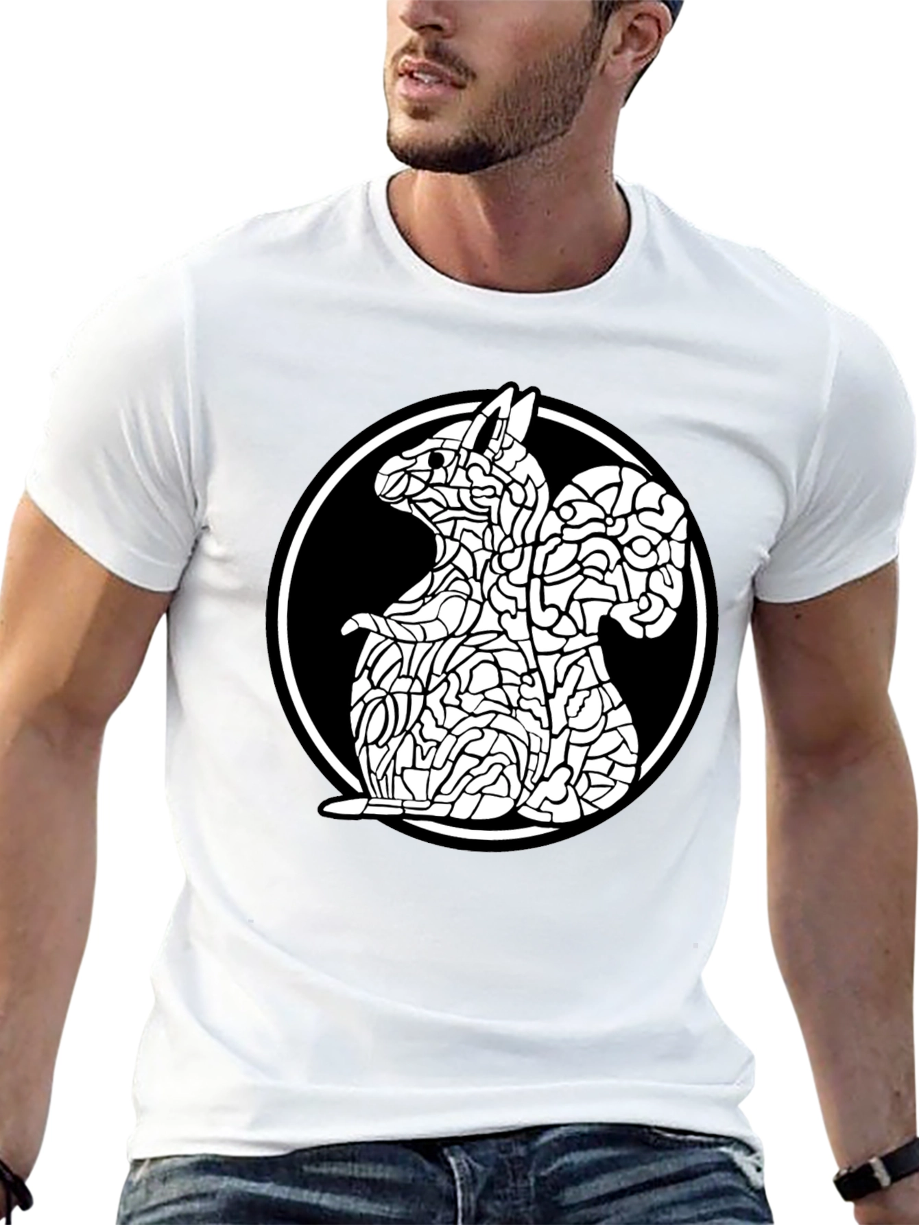 Abstract Squirrel Graphic Black T-Shirt