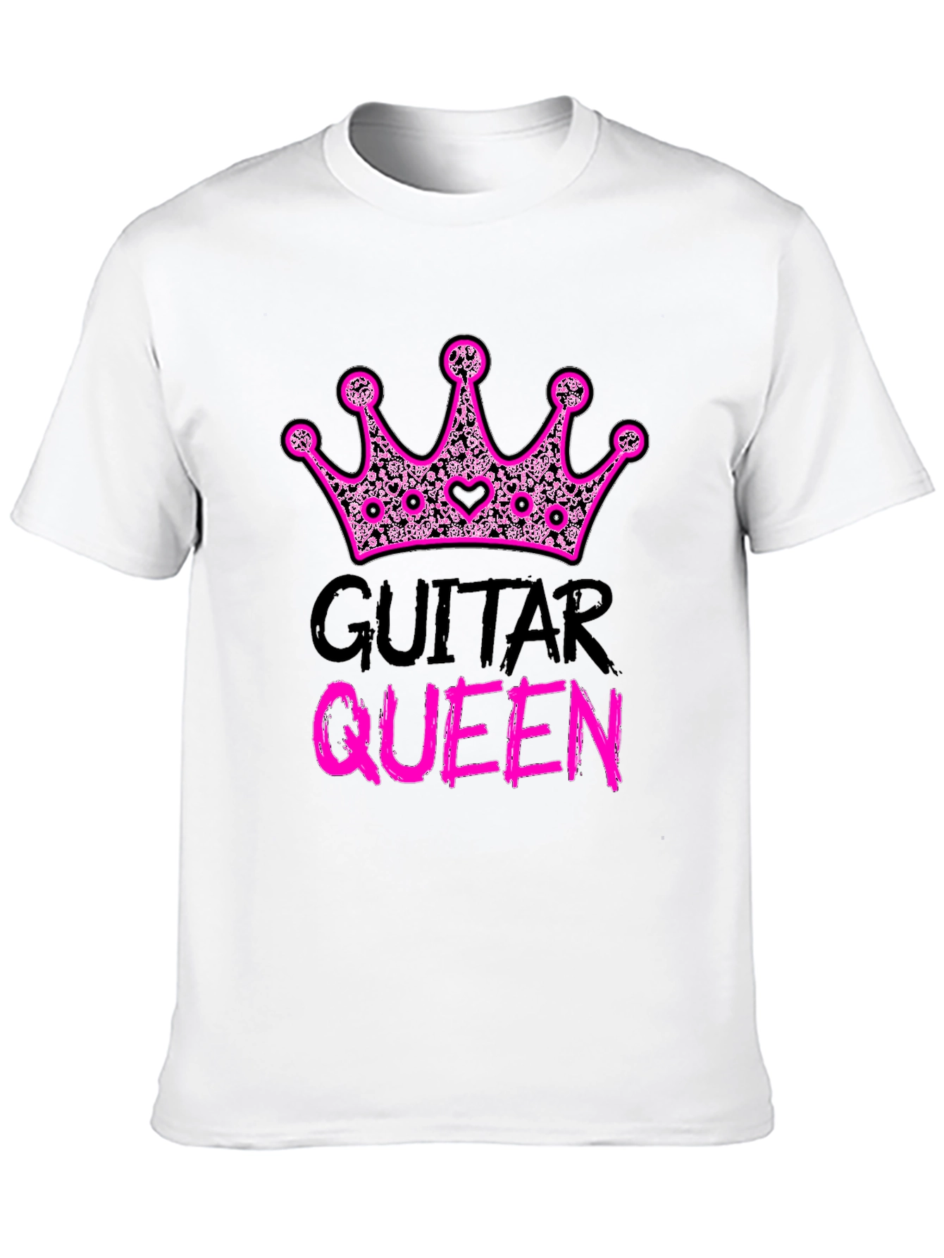 Guitar Queen Pink Crown Black T-Shirt