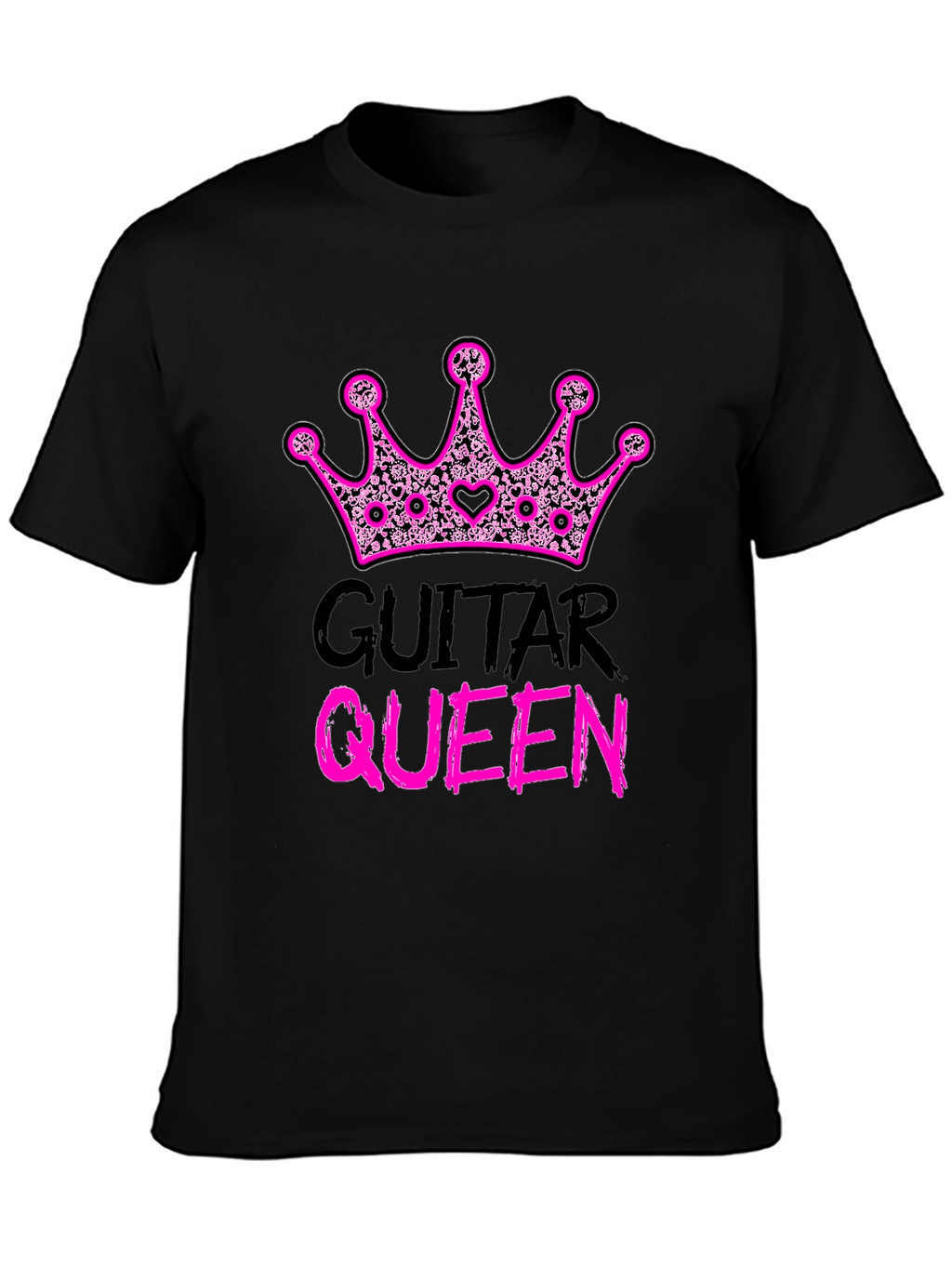Guitar Queen Pink Crown Black T-Shirt