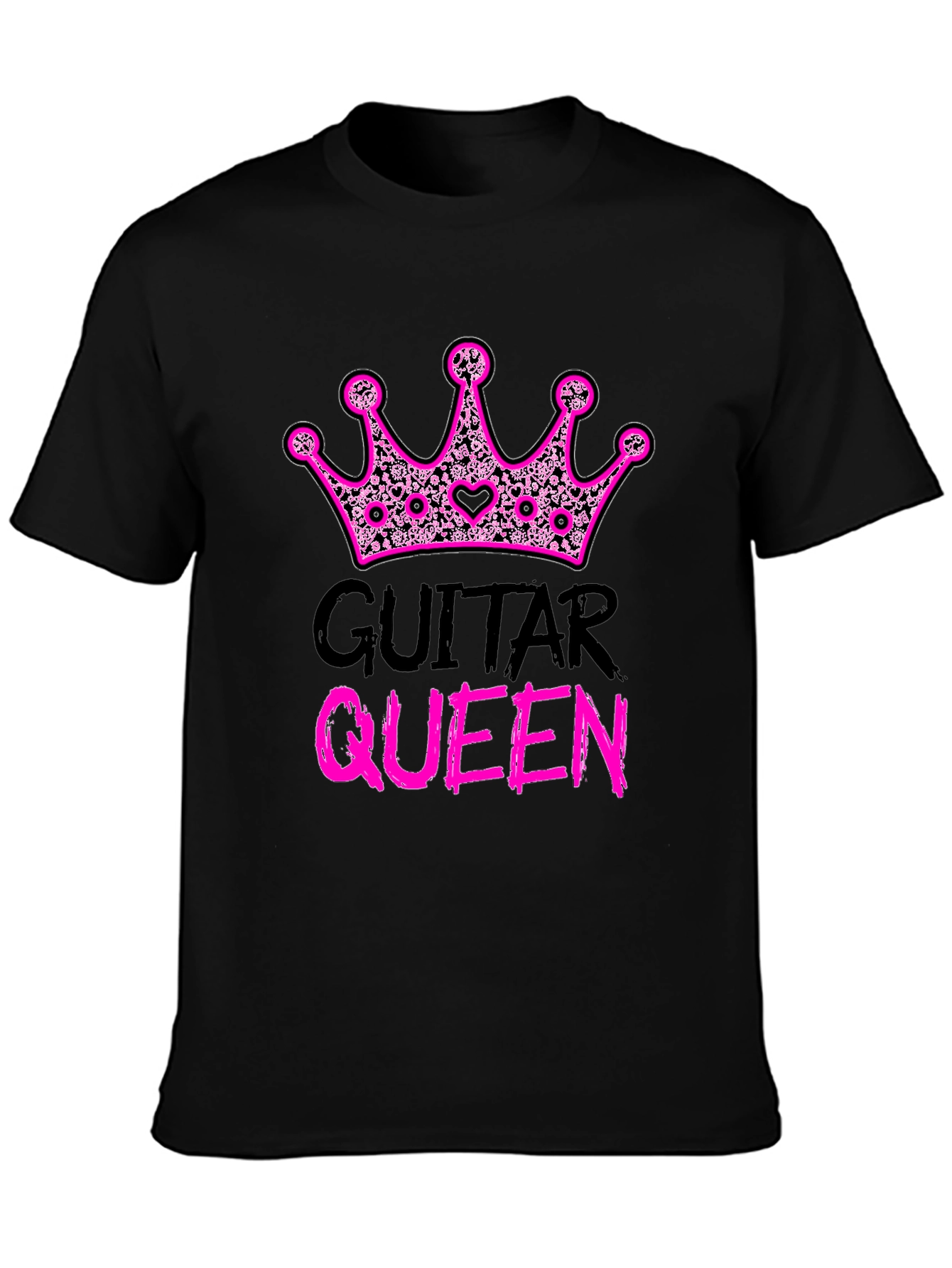 Guitar Queen Pink Crown Black T-Shirt