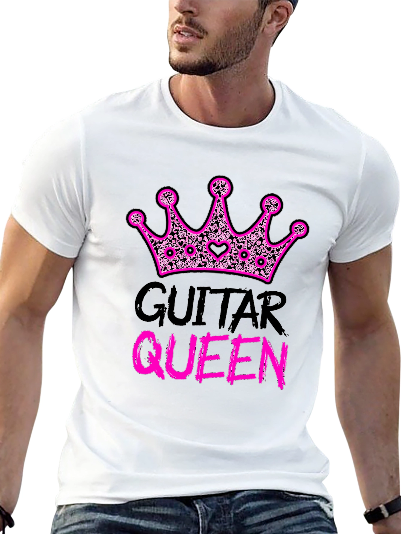 Guitar Queen Pink Crown Black T-Shirt