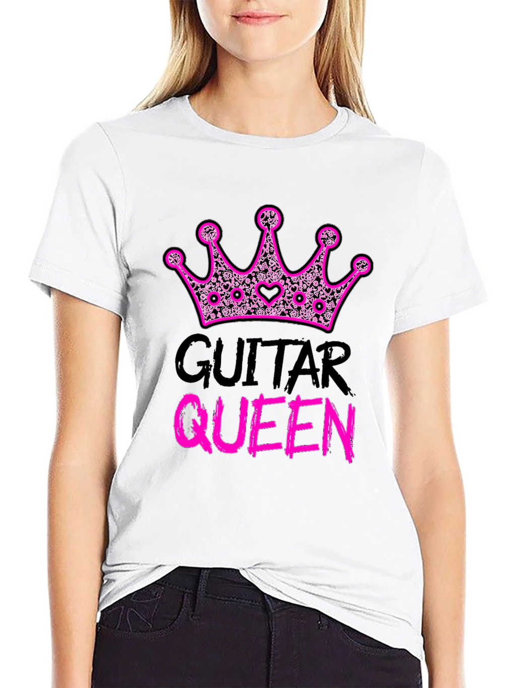 Guitar Queen Pink Crown Black T-Shirt