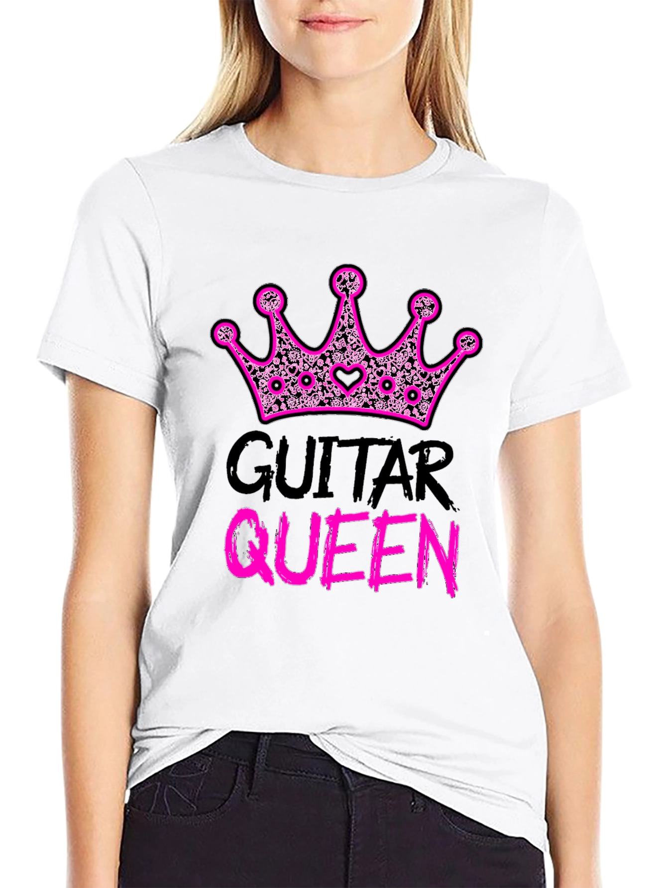Guitar Queen Pink Crown Black T-Shirt