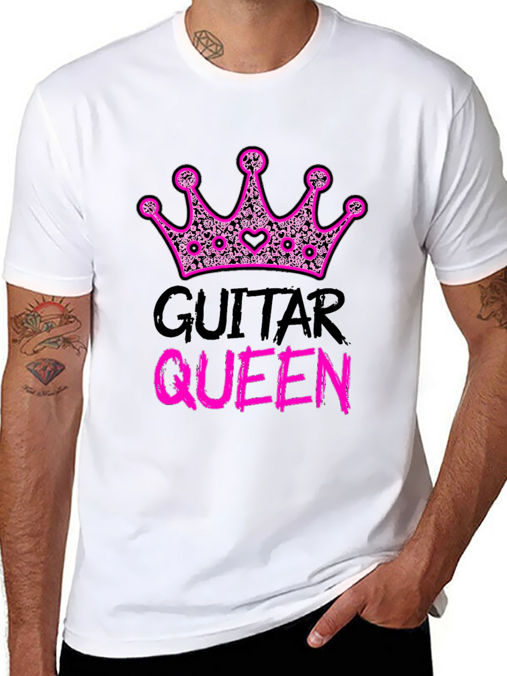 Guitar Queen Pink Crown Black T-Shirt