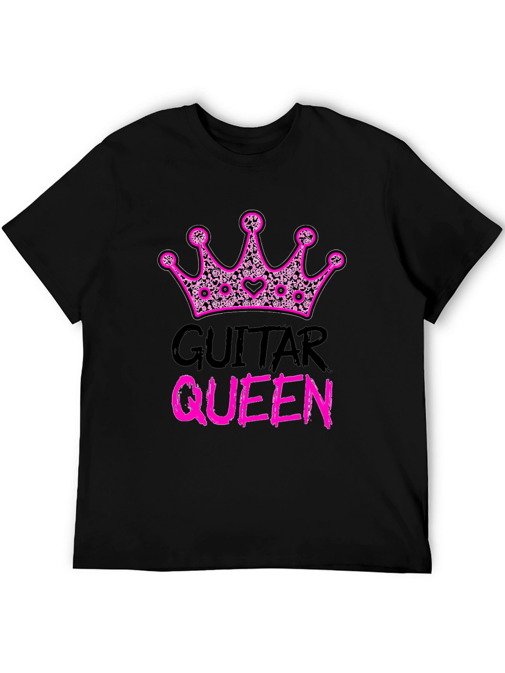 Guitar Queen Pink Crown Black T-Shirt