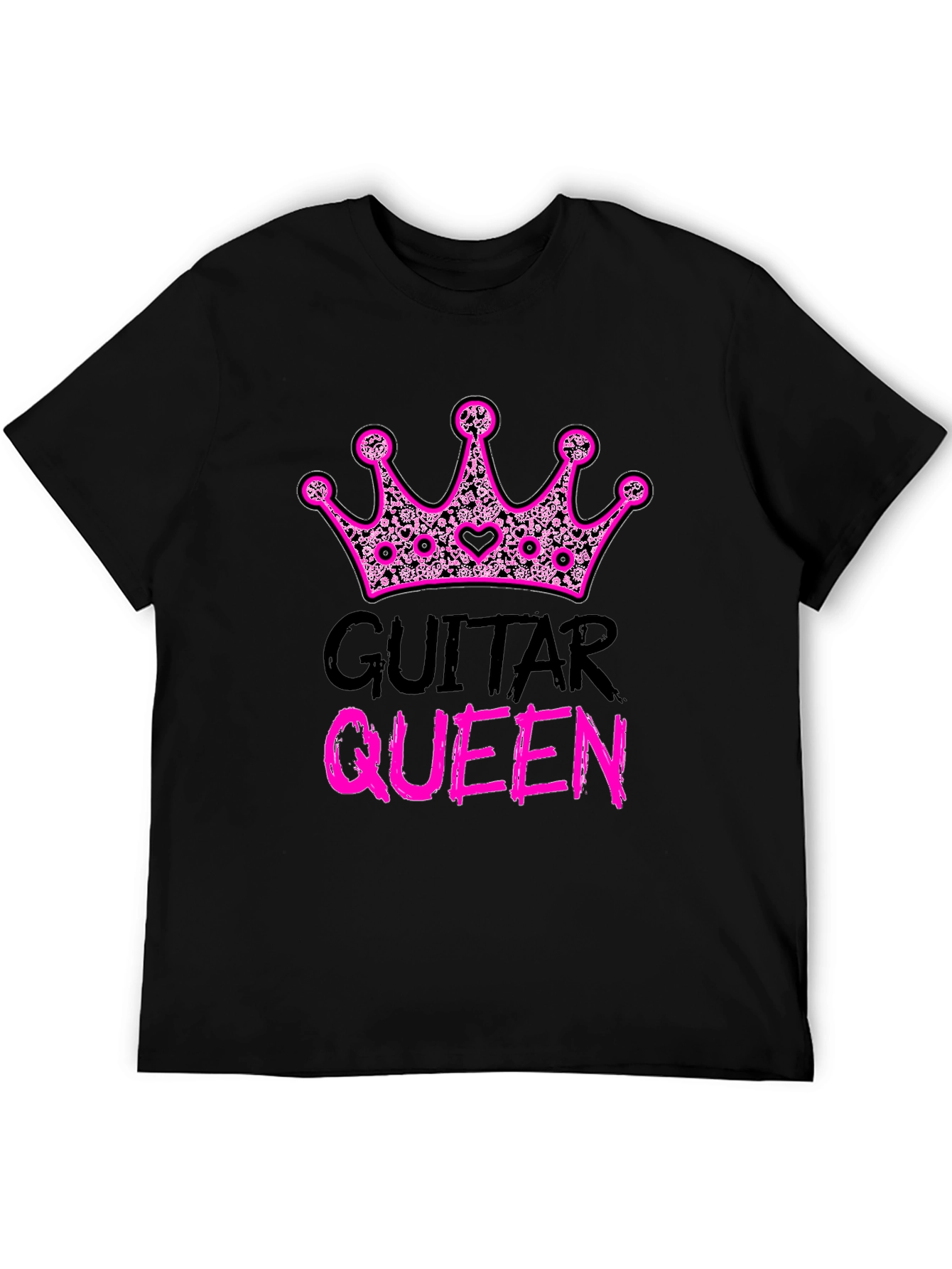 Guitar Queen Pink Crown Black T-Shirt