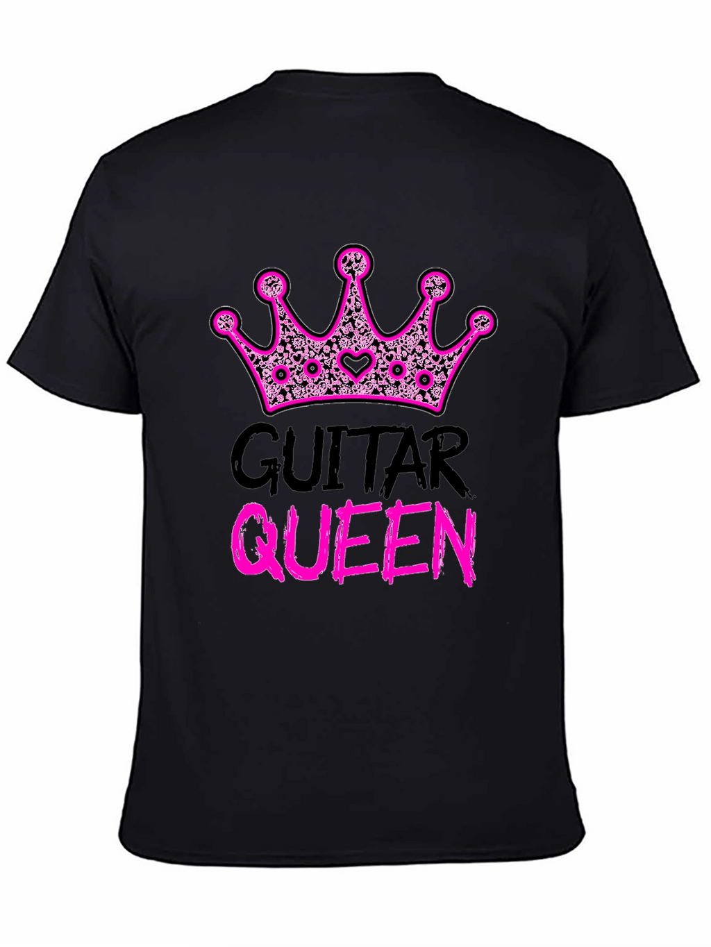 Guitar Queen Pink Crown Black T-Shirt