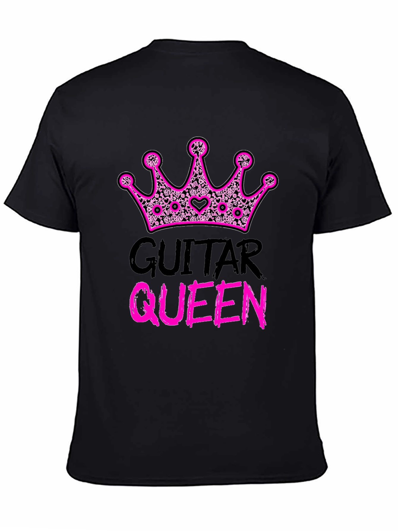 Guitar Queen Pink Crown Black T-Shirt