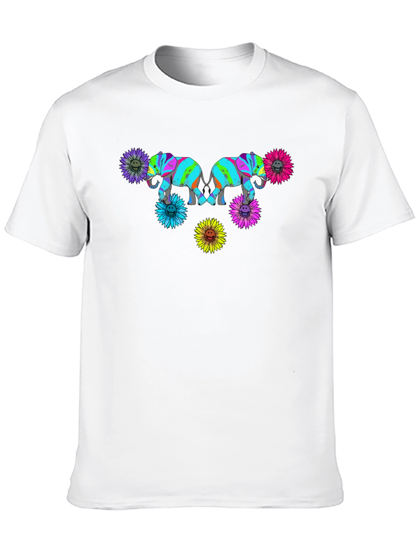 Elephant Sunflower Graphic Print Black T-Shirt