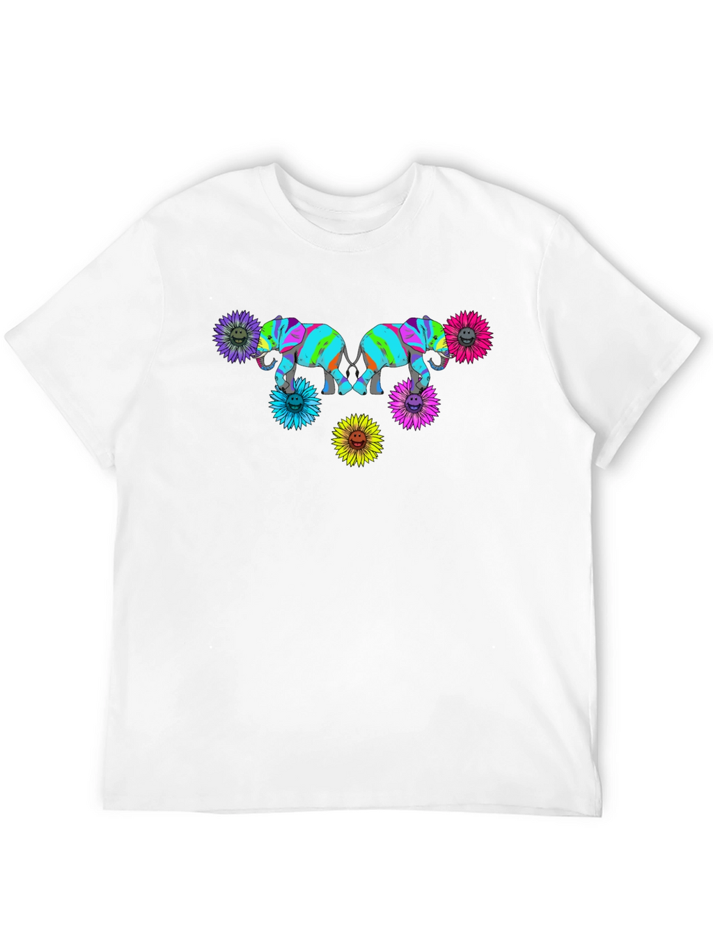 Elephant Sunflower Graphic Print Black T-Shirt