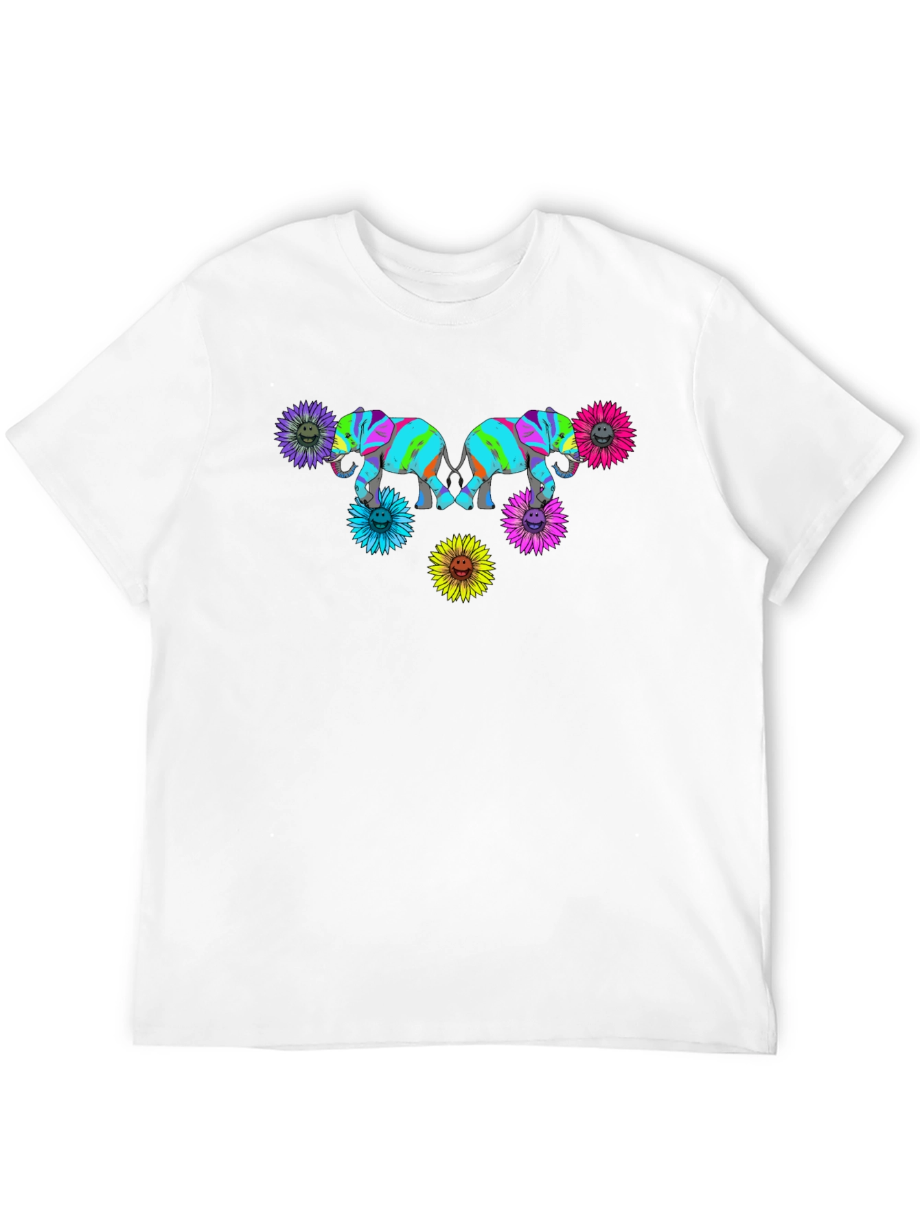 Elephant Sunflower Graphic Print Black T-Shirt
