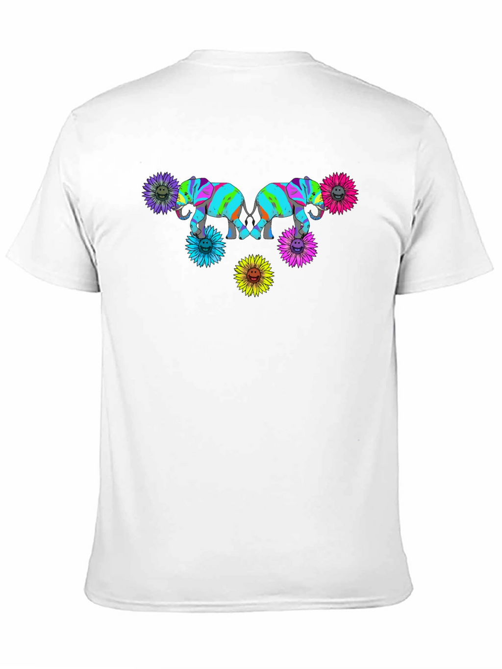 Elephant Sunflower Graphic Print Black T-Shirt