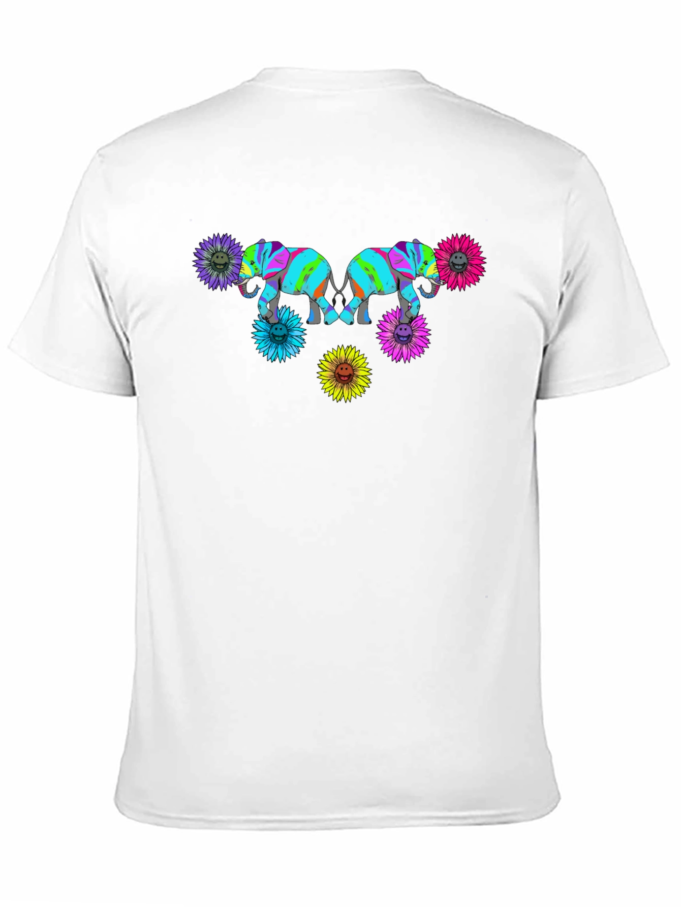 Elephant Sunflower Graphic Print Black T-Shirt
