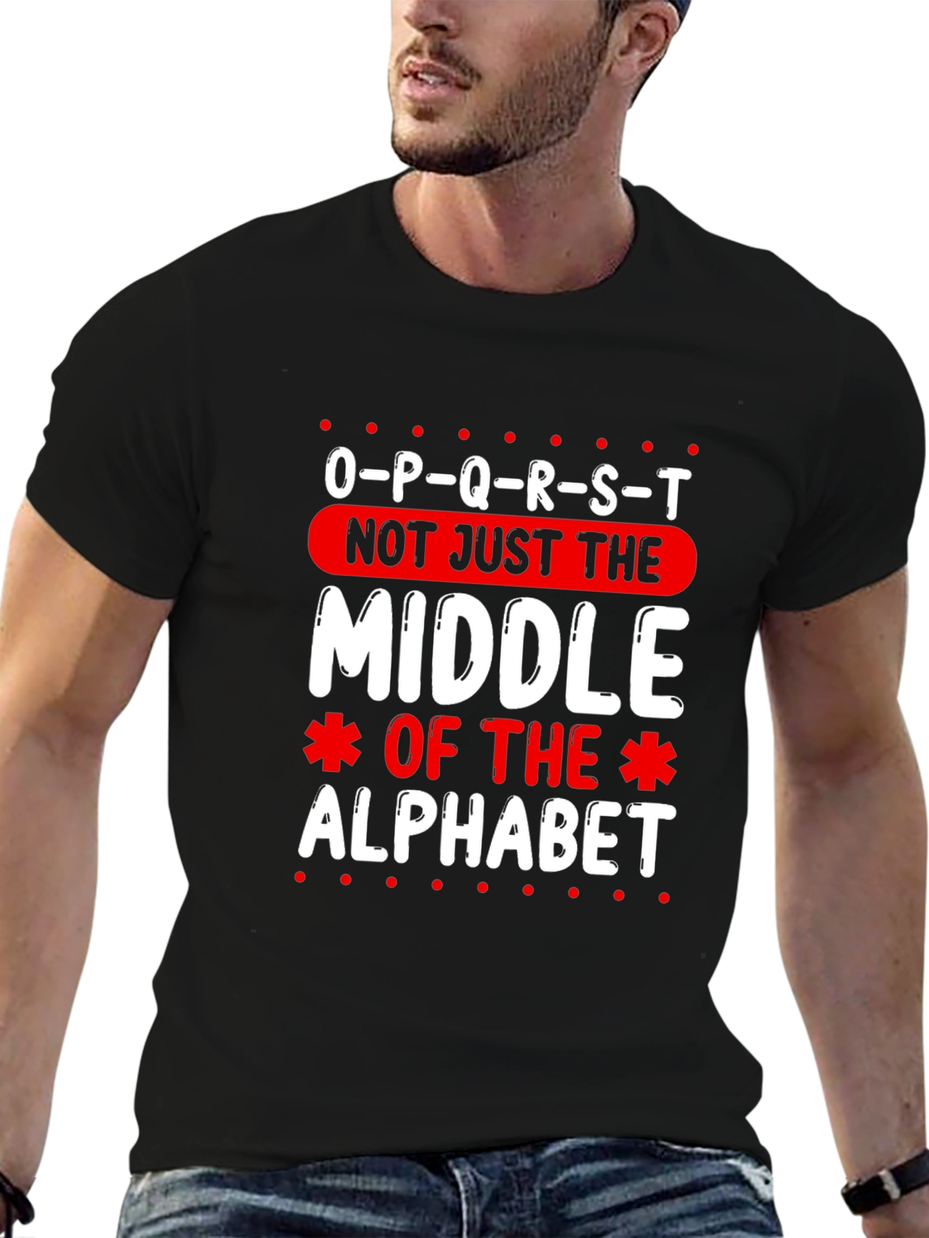 O-P-Q-R-S-T Middle Alphabet Graphic T-Shirt